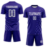 Custom Dark Purple-White Geometric Patchwork Asymmetry Checkered Zigzag Lines Sublimation Soccer Uniform Jersey