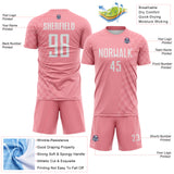 Custom Medium Pink-White Geometric Patchwork Asymmetry Checkered Zigzag Lines Sublimation Soccer Uniform Jersey