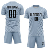 Custom Gray-White Geometric Patchwork Asymmetry Checkered Zigzag Lines Sublimation Soccer Uniform Jersey