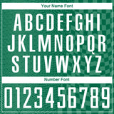 Custom Kelly Green-White Geometric Patchwork Asymmetry Checkered Zigzag Lines Sublimation Soccer Uniform Jersey