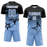 Custom Black Light Blue-White Gradient Style Twinkle Star Sublimation Soccer Uniform Jersey
