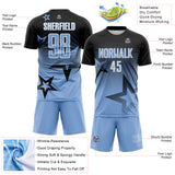 Custom Black Light Blue-White Gradient Style Twinkle Star Sublimation Soccer Uniform Jersey