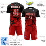 Custom Black Red-White Gradient Style Twinkle Star Sublimation Soccer Uniform Jersey
