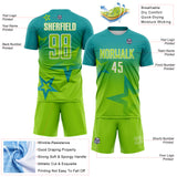 Custom Teal Neon Green-White Gradient Style Twinkle Star Sublimation Soccer Uniform Jersey