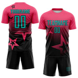 Custom Neon Pink Aqua-Black Gradient Style Twinkle Star Sublimation Soccer Uniform Jersey