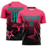 Custom Neon Pink Aqua-Black Gradient Style Twinkle Star Sublimation Soccer Uniform Jersey