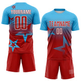 Custom Sky Blue Red-White Gradient Style Twinkle Star Sublimation Soccer Uniform Jersey