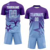 Custom Purple Light Blue-White Gradient Style Twinkle Star Sublimation Soccer Uniform Jersey