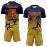 Custom Navy Red-Old Gold Gradient Style Twinkle Star Sublimation Soccer Uniform Jersey