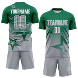 Custom Kelly Green Gray-White Gradient Style Twinkle Star Sublimation Soccer Uniform Jersey