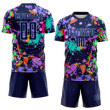Custom Graffiti Pattern Navy-Light Blue Paint Splatter Sublimation Soccer Uniform Jersey