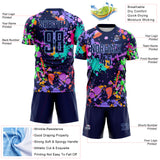 Custom Graffiti Pattern Navy-Light Blue Paint Splatter Sublimation Soccer Uniform Jersey