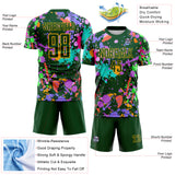 Custom Graffiti Pattern Green-Gold Paint Splatter Sublimation Soccer Uniform Jersey