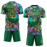 Custom Graffiti Pattern Kelly Green-Gold Paint Splatter Sublimation Soccer Uniform Jersey