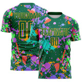 Custom Graffiti Pattern Kelly Green-Gold Paint Splatter Sublimation Soccer Uniform Jersey