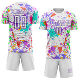 Custom Graffiti Pattern White-Purple Paint Splatter Sublimation Soccer Uniform Jersey