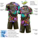 Custom Graffiti Pattern Olive-White Paint Splatter Sublimation Soccer Uniform Jersey