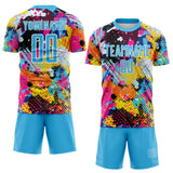 Custom Graffiti Pattern Sky Blue-White Paint Splatter Sublimation Soccer Uniform Jersey