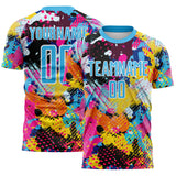 Custom Graffiti Pattern Sky Blue-White Paint Splatter Sublimation Soccer Uniform Jersey