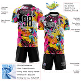 Custom Graffiti Pattern Black White-Panther Blue Paint Splatter Sublimation Soccer Uniform Jersey