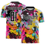 Custom Graffiti Pattern Black White-Panther Blue Paint Splatter Sublimation Soccer Uniform Jersey
