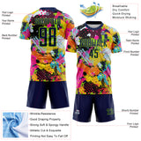 Custom Graffiti Pattern Navy-Neon Green Paint Splatter Sublimation Soccer Uniform Jersey
