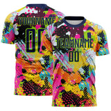 Custom Graffiti Pattern Navy-Neon Green Paint Splatter Sublimation Soccer Uniform Jersey