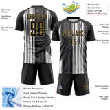 Custom Black White-Old Gold Brush Stroke Fluid Stripes Sublimation Soccer Uniform Jersey