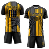 Custom Black-Gold Brush Stroke Fluid Stripes Sublimation Soccer Uniform Jersey