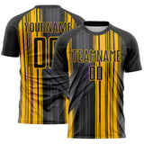 Custom Black-Gold Brush Stroke Fluid Stripes Sublimation Soccer Uniform Jersey