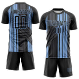 Custom Black-Light Blue Brush Stroke Fluid Stripes Sublimation Soccer Uniform Jersey