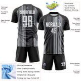 Custom Black White-Gray Brush Stroke Fluid Stripes Sublimation Soccer Uniform Jersey