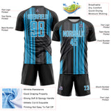 Custom Black Sky Blue-White Brush Stroke Fluid Stripes Sublimation Soccer Uniform Jersey