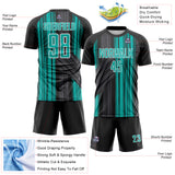Custom Black Aqua-White Brush Stroke Fluid Stripes Sublimation Soccer Uniform Jersey