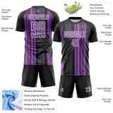 Custom Black Medium Purple-White Brush Stroke Fluid Stripes Sublimation Soccer Uniform Jersey