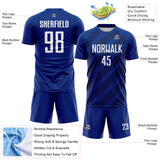 Custom Royal White-Navy Diagonal Stripes Sublimation Soccer Uniform Jersey