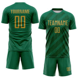 Custom Kelly Green Old Gold-Green Diagonal Stripes Sublimation Soccer Uniform Jersey