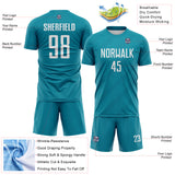 Custom Teal-White Diagonal Stripes Sublimation Soccer Uniform Jersey