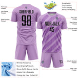 Custom Light Purple Black-Medium Purple Diagonal Stripes Sublimation Soccer Uniform Jersey