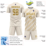 Custom Cream Old Gold-City Cream Diagonal Stripes Sublimation Soccer Uniform Jersey