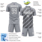 Custom Gray White-Steel Gray Diagonal Stripes Sublimation Soccer Uniform Jersey
