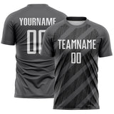 Custom Steel Gray White-Black Diagonal Stripes Sublimation Soccer Uniform Jersey