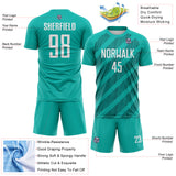 Custom Aqua White-Teal Diagonal Stripes Sublimation Soccer Uniform Jersey
