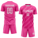 Custom Pink White-Hot Pink Diagonal Stripes Sublimation Soccer Uniform Jersey