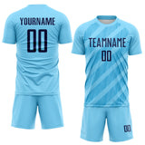 Custom Sky Blue-Navy Diagonal Stripes Sublimation Soccer Uniform Jersey