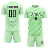 Custom Pea Green-Black Diagonal Stripes Sublimation Soccer Uniform Jersey