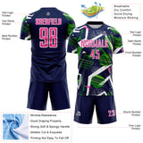 Custom Navy Pink Green-White Geometric Asymmetry Shatter Sublimation Soccer Uniform Jersey