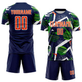 Custom Navy Orange Green-White Geometric Asymmetry Shatter Sublimation Soccer Uniform Jersey