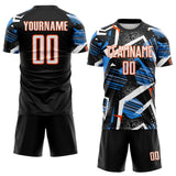 Custom Black White Blue-Orange Geometric Asymmetry Shatter Sublimation Soccer Uniform Jersey