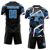 Custom Black Powder Blue Pink-White Geometric Asymmetry Shatter Sublimation Soccer Uniform Jersey